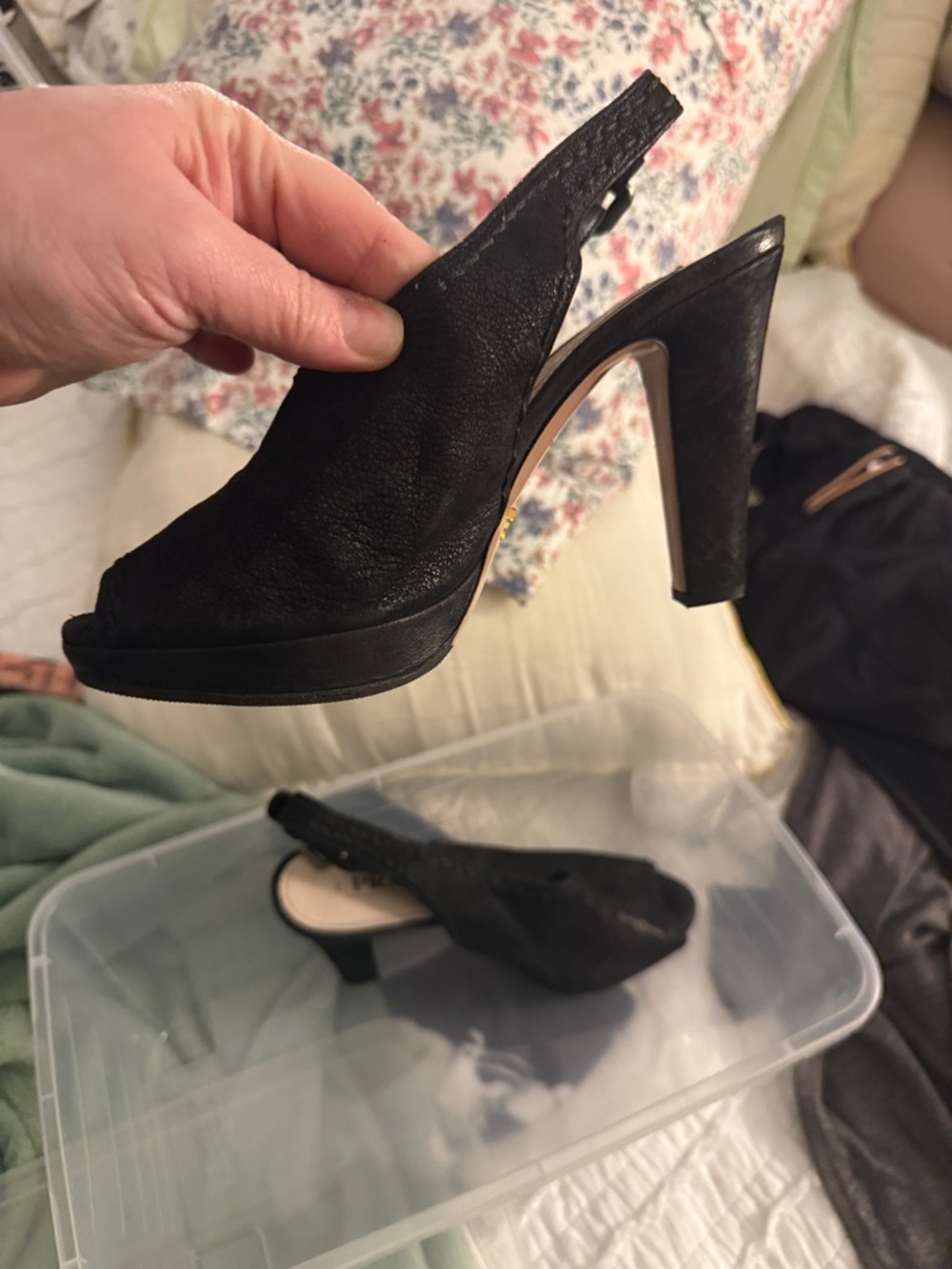 Prada Black Peep-Toe Slingback High-Heel Sandals